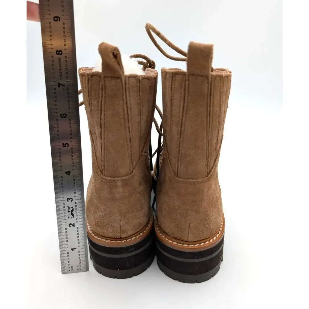 Marc Fisher Izzie Genuine Shearling Lug Sole Boots Women's Brown Suede Size US6M